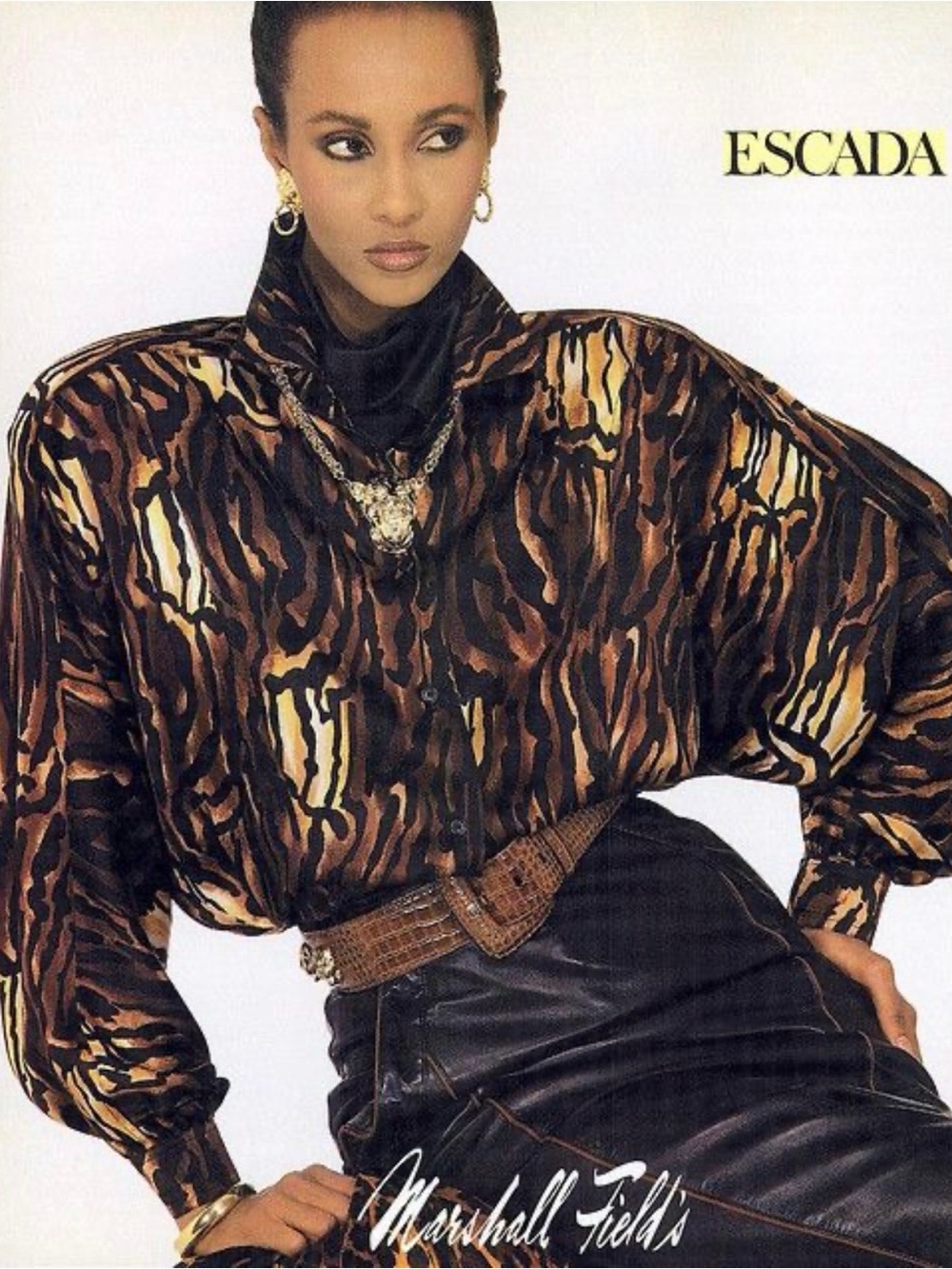 Vintage Escada FW 1987 silk animal print shirt